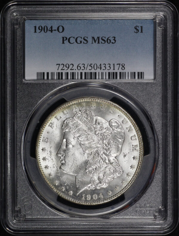 Obverse of this 1904-O Morgan Dollar PCGS MS-63 – Gold Reverse Rim Toning