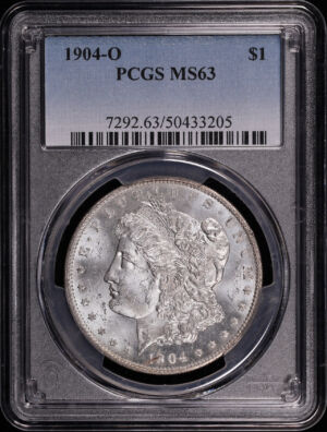 Obverse of this 1904-O Morgan Dollar PCGS MS-63 – Blue & Sunset Hue Reverse Crescent Toning