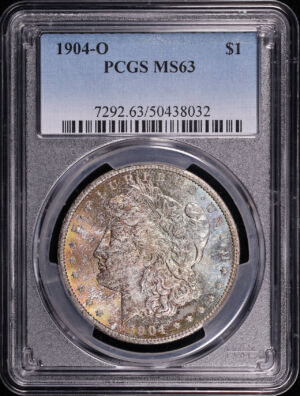 Obverse of this 1904-O Morgan Dollar PCGS MS-63 – Blue & Sunset Hue Toning