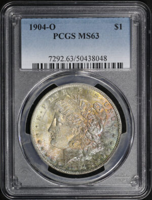 Obverse of this 1904-O Morgan Dollar PCGS MS-63 Obverse Rainbow Toning