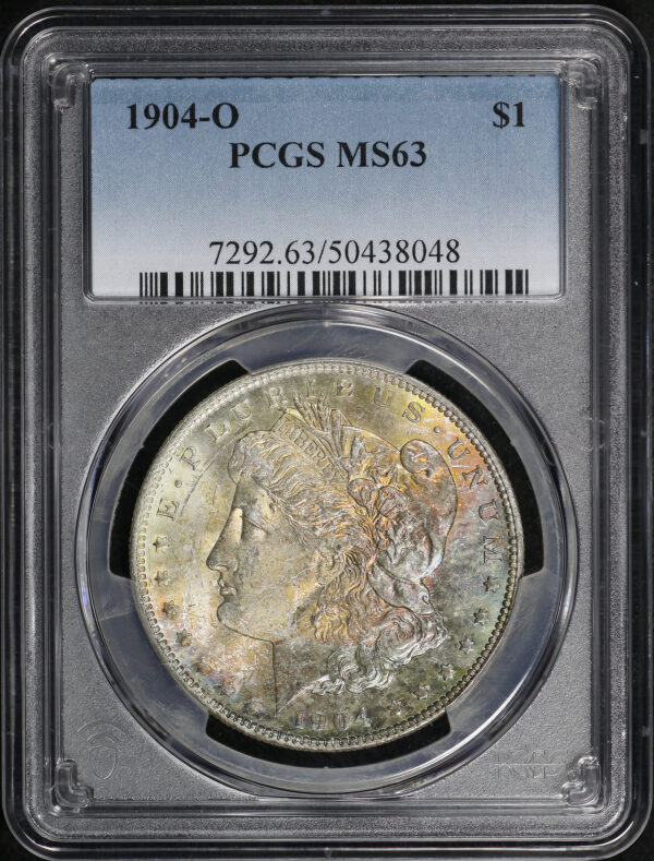 Obverse of this 1904-O Morgan Dollar PCGS MS-63 Obverse Rainbow Toning