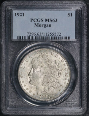 Obverse of this 1921 Morgan Dollar PCGS MS-63