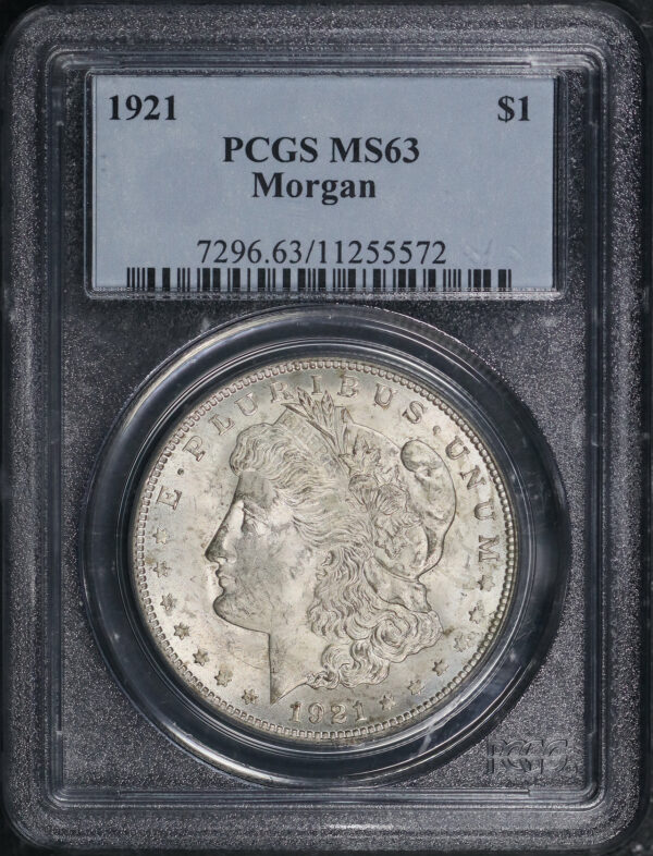 Obverse of this 1921 Morgan Dollar PCGS MS-63