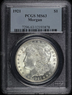 Obverse of this 1921 Morgan Dollar PCGS MS-63