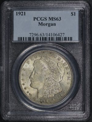 Obverse of this 1921 Morgan Dollar PCGS MS-63