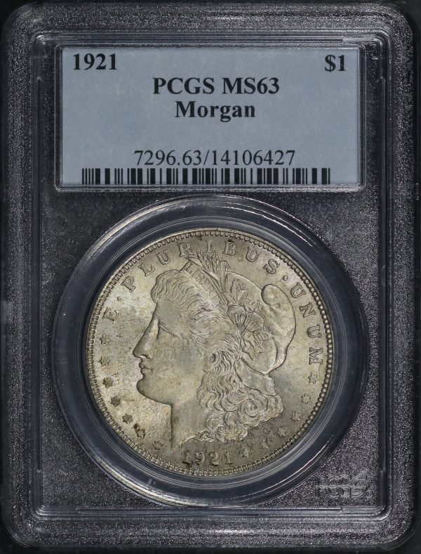 Obverse of this 1921 Morgan Dollar PCGS MS-63