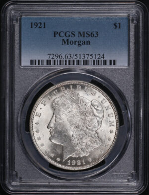 Obverse of this 1921 Morgan Dollar PCGS MS-63