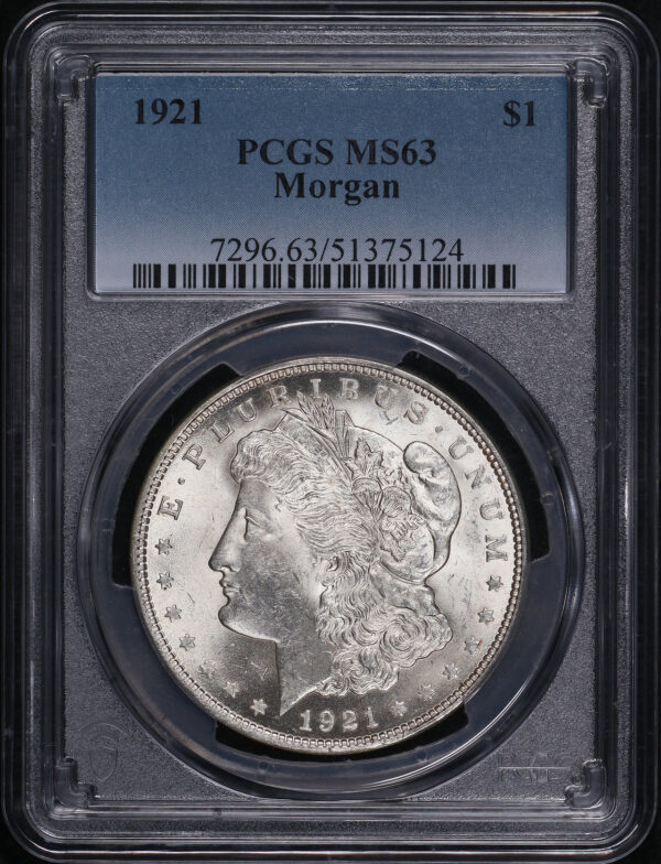 Obverse of this 1921 Morgan Dollar PCGS MS-63