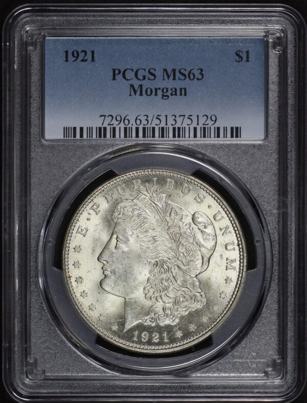 Obverse of this 1921 Morgan Dollar PCGS MS-63