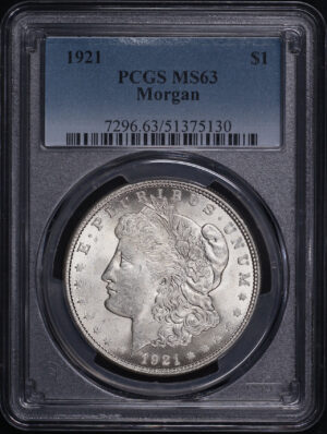 Obverse of this 1921 Morgan Dollar PCGS MS-63