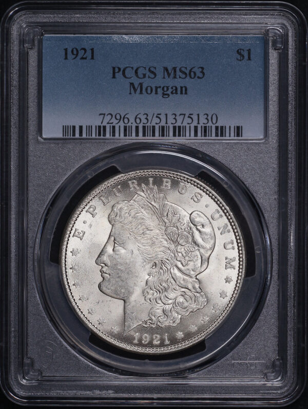 Obverse of this 1921 Morgan Dollar PCGS MS-63