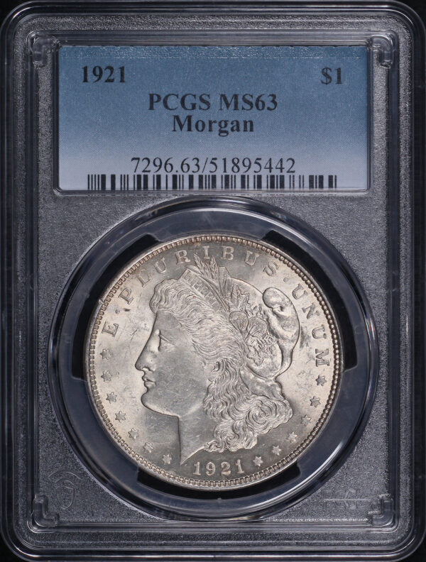 Obverse of this 1921 Morgan Dollar PCGS MS-63