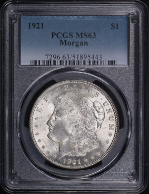 Obverse of this 1921 Morgan Dollar PCGS MS-63