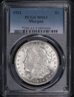 Obverse of this 1921 Morgan Dollar PCGS MS-63
