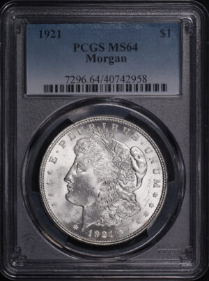 Obverse of this 1921 Morgan Dollar PCGS MS-64
