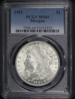 Obverse of this 1921 Morgan Dollar PCGS MS-64