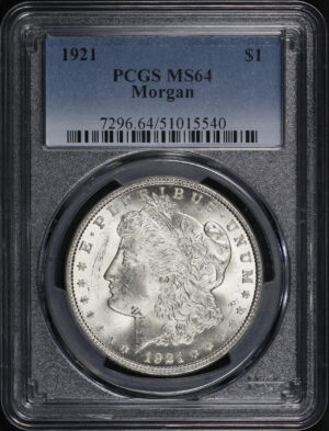 Obverse of this 1921 Morgan Dollar PCGS MS-64