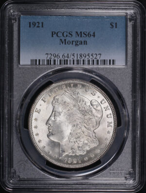 Obverse of this 1921 Morgan Dollar PCGS MS-64