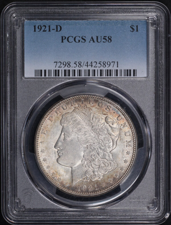 Obverse of this 1921-D Morgan Dollar PCGS AU-58