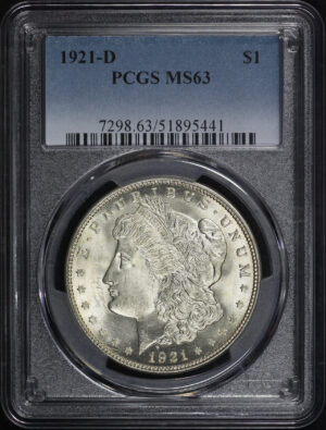 Obverse of this 1921-D Morgan Dollar PCGS MS-63
