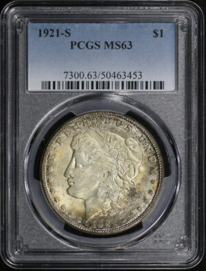 Obverse of this 1921-S Morgan Dollar PCGS MS-63