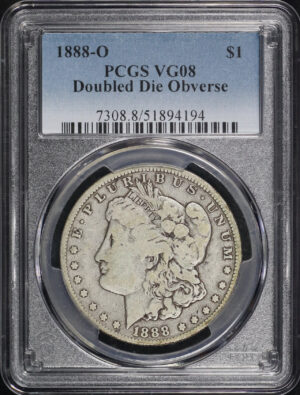 Obverse of this 1888-O Morgan Dollar Doubled Die Obv PCGS VG-08