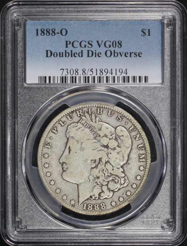 Obverse of this 1888-O Morgan Dollar Doubled Die Obv PCGS VG-08
