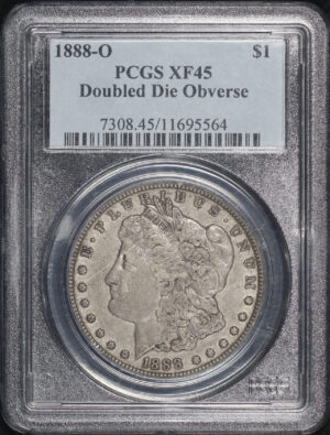 Obverse of this 1888-O Doubled Die Obverse Morgan Dollar PCGS XF-45