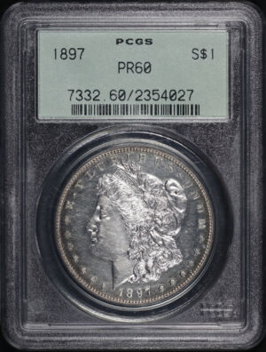 Obverse of this 1897 Morgan Dollar PCGS PR-60 Old Green Holder