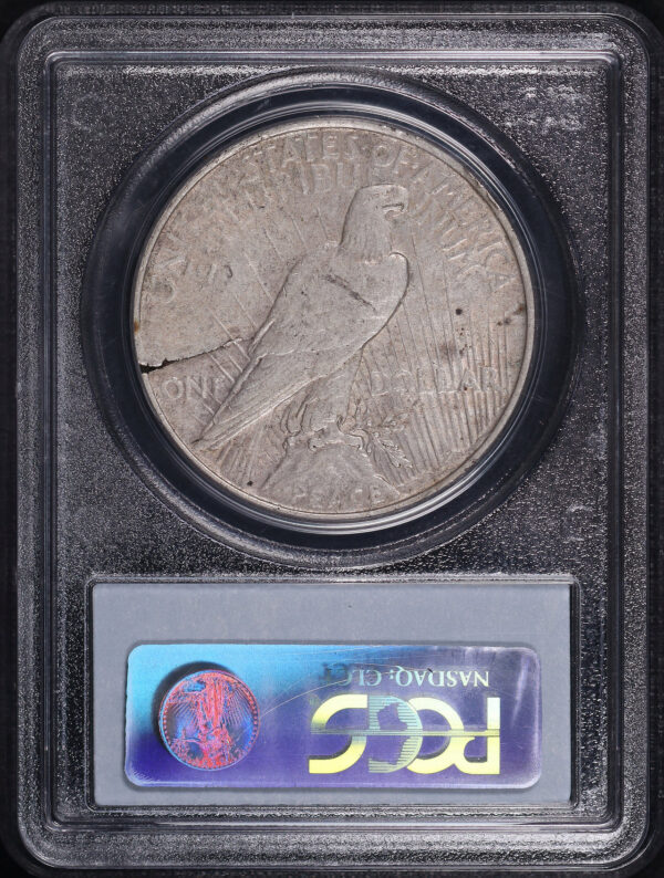 Reverse of this 1922 Peace Dollar PCGS AU-55 Mint Error 1/2″ Cracked Planchet