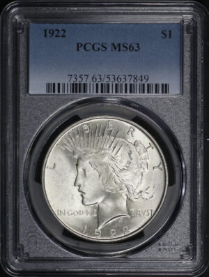 Obverse of this 1922 Peace Dollar PCGS MS-63