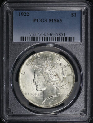 Obverse of this 1922 Peace Dollar PCGS MS-63