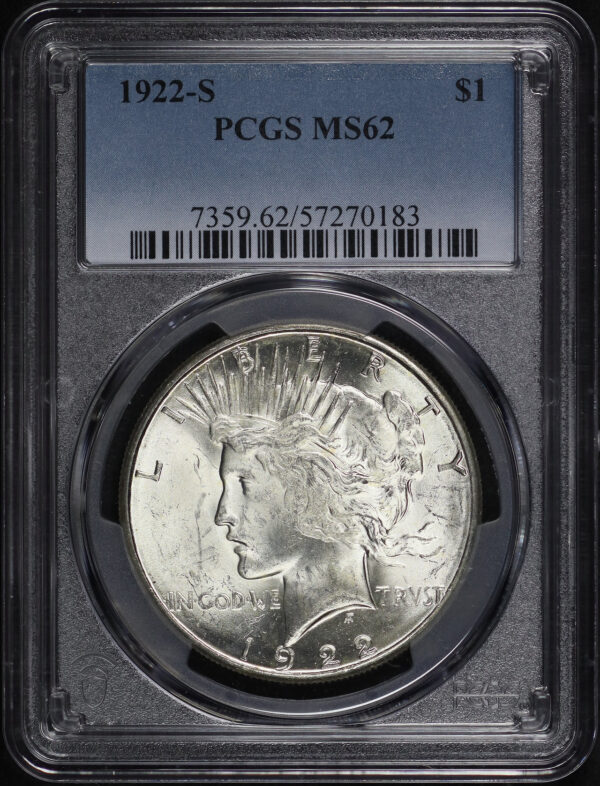 Obverse of this 1922-S Peace Dollar PCGS MS-62