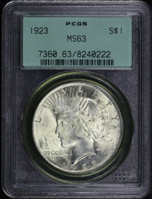 Obverse of this 1923 Peace Dollar PCGS MS-63 Old Green Holder