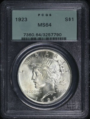 Obverse of this 1923 Peace Dollar PCGS MS-64 Old Green Holder