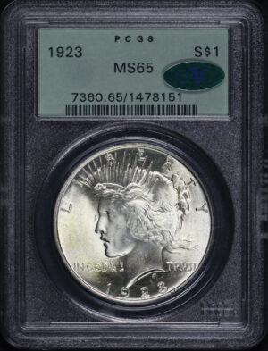 Obverse of this 1923 Peace Dollar PCGS MS-65 CAC