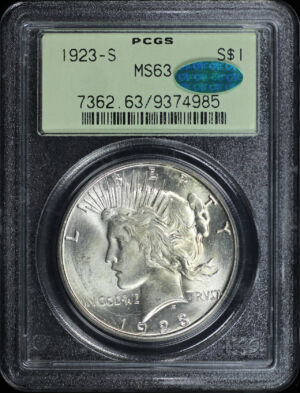 Obverse of this 1923-S Peace Dollar PCGS MS-63 Old Green Holder