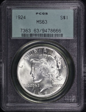 Obverse of this 1924 Peace Dollar PCGS MS-63 Old Green Holder