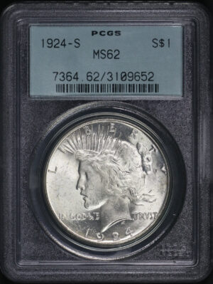Obverse of this 1924-S Peace Dollar PCGS MS-62 Old Green Holder 