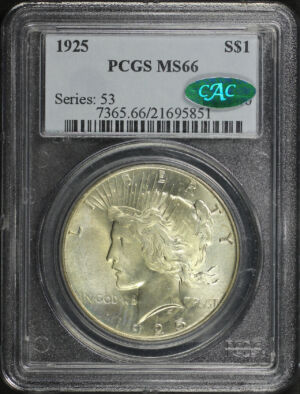 Obverse of this 1925 Peace Dollar PCGS MS-66 CAC