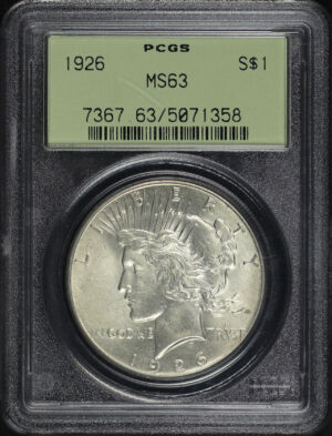 Obverse of this 1926 Peace Dollar PCGS MS-63 Old Green Holder