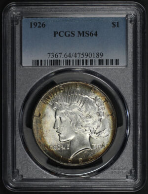 Obverse of this 1926 Peace Dollar PCGS MS-64 Amber Obverse Rim Toning
