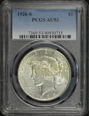 Obverse of this 1926-S Peace Dollar PCGS AU-53