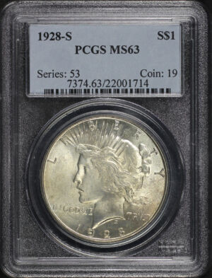 Obverse of this 1928-S Peace Dollar PCGS MS-63