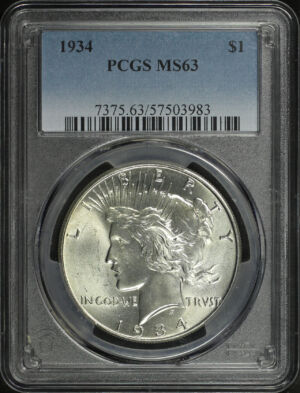 Obverse of this 1934 Peace Dollar PCGS MS-63