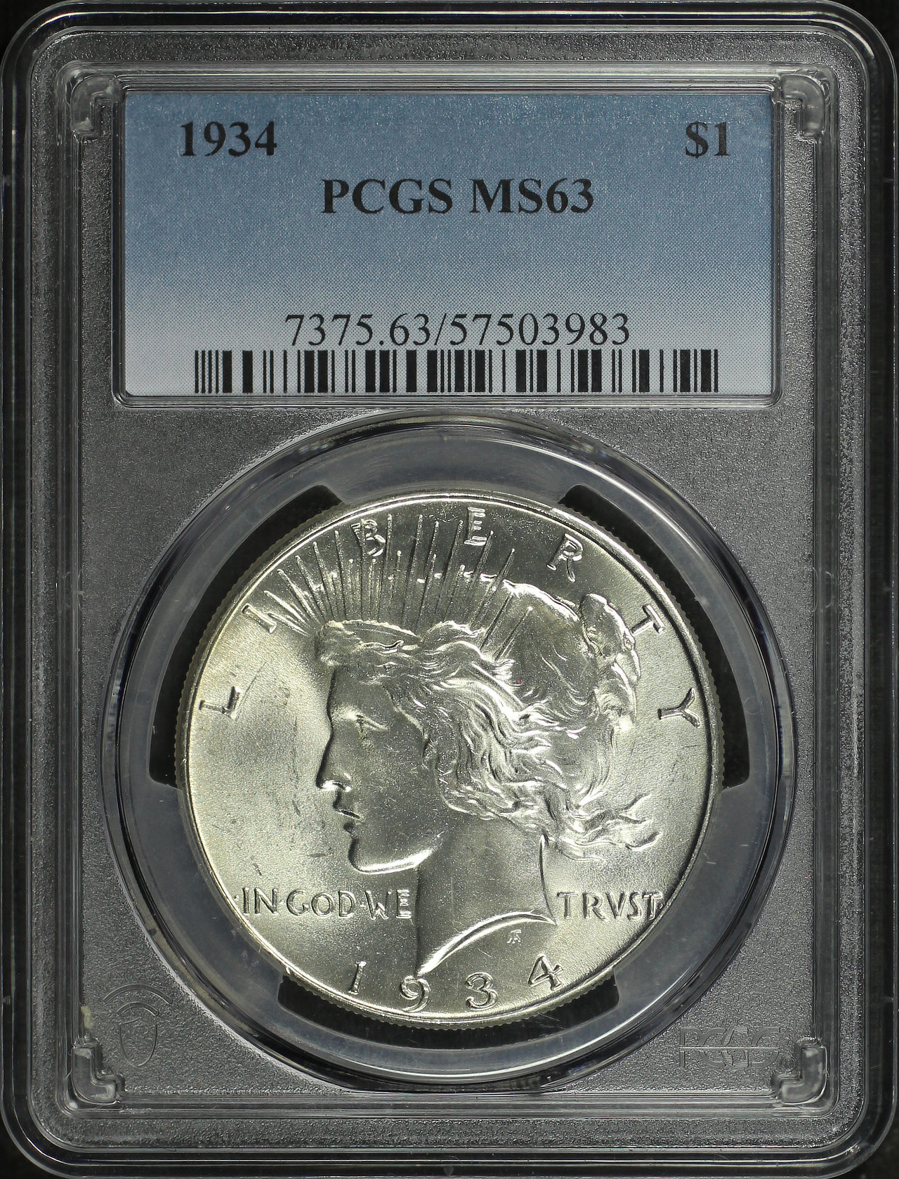 Obverse of this 1934 Peace Dollar PCGS MS-63