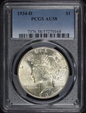 Obverse of this 1934-D Peace Dollar PCGS AU-58