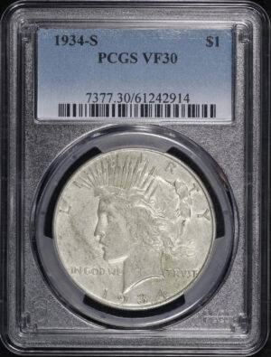 Obverse of this 1934-S Peace Dollar PCGS VF-30