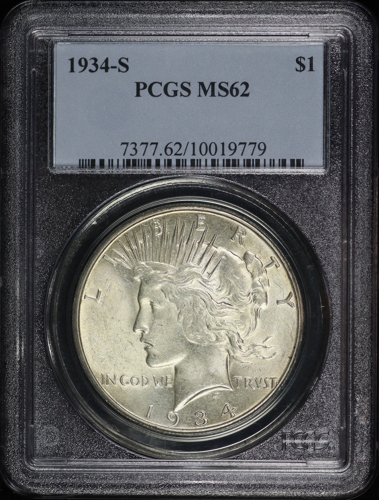 Obverse of this 1934-S Peace Dollar PCGS MS-62