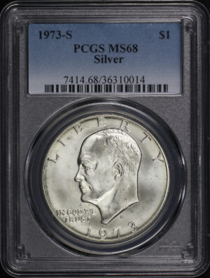 Obverse of this 1973-S Ike Dollar Silver PCGS MS-68